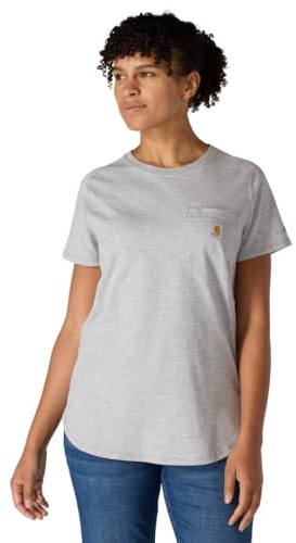 Carhartt Damen-T-Shirt, Übergröße, lockere Passform, mittelschwer, mit Taschen, Meliert, Grau, Groß