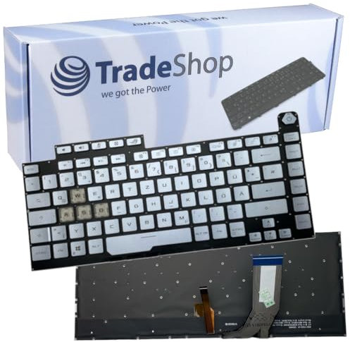 Trade-Shop Original Laptop Tastatur Deutsch QWERTZ Silber mit Backlit (RGB) kompatibel mit Asus ROG Strix G G531 G531G G531GT G531GU G531GD G531GW