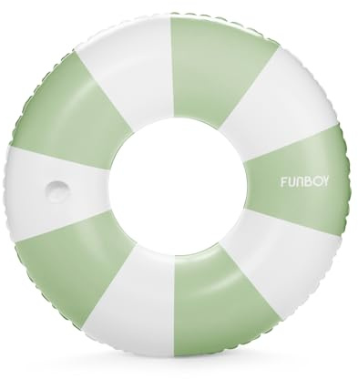 FUNBOY Giant Vintage Green Stripe Inflatable Tube Pool Float with Cup Holder 48 | Large Pool Float for Adults | Inner Tube Swimming Pool Toys Swim Rings | Pool Lounger Float for Pool Party & Summer