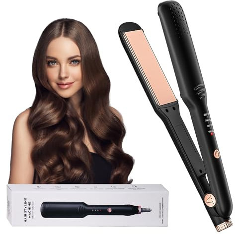 Glätteisen Ceramic Straight, Bwaliffury Glätteisen Breit, 2 in 1 Glätteisen Locken und Glätten, Mini Reiseglätter mit 4 Ainstellbaren Temperaturen, 160-220°C, Professioneller Haarglätter (Schwarz)
