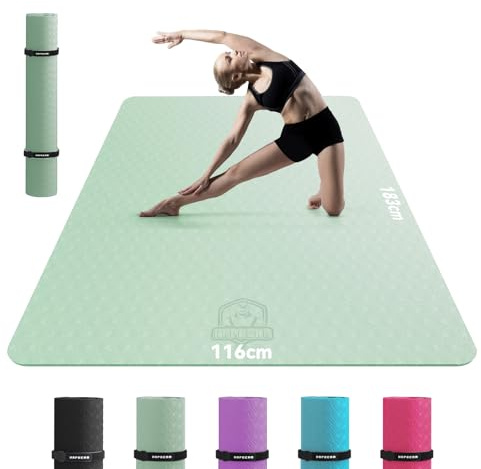 HAPBEAR Large Yoga Mat for Women- 183cm×116cm×6mm, TPE Non-Slip, Durable, Eco-Friendly, Extra Large Thick Wide Exercise Mat for Pilates,Gym,Workout,Home,Fitness, (Barefoot Exercise)-Green