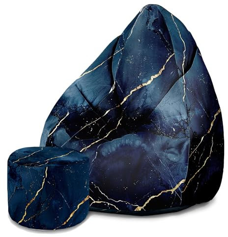 DreamRoots Sitzsack Erwachsene mit Füllung 80x80x120cm - Bean Bag Chair - Sitzsäcke mit Lehne und Hocker und Bezug - Sitzsack Sessel - Chill Sessel Velvet Black Mystery