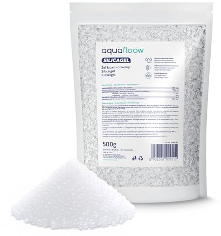 Aquafloow Silica Gel 500g Gel de sílice regenerable, deshumidificador desecante sin indicador, eficaz absorbente y versátil, contra el moho y la corrosión, la humedad y el vaho en el coche