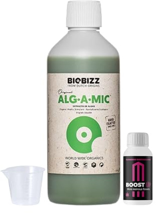 GROWMANIA Alg-A-Mic di BioBizz 250 ml + Campione Boost Up Nutrients + Misurino | Rivitalizzatore biologico per piante | Ideale per il recupero dello stress in piccoli vasi