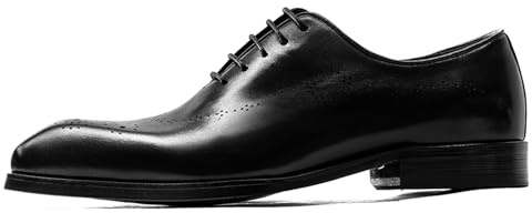 WinDhana Men's Leather Oxfords Full Brogue Wingtip Dress Shoes – Calfskin Business Gentleman Shoes for Formal Occasions QD182-706 Black US 5.5