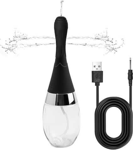 Anal Douche Automatic Enema Bulb, Rechargeable Personal Hygiene Cleaning Kit with 5 Nozzles and 3 Water Pressure Modes, Portable Deep Cleaning Device with Silicone Bottle for Home Bathroom and Travel