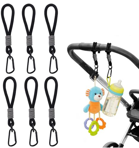 Clips para cochecitos, 6 unidades. Clips mosquetón de aleación para cochecitos. Accesorios para sillas de paseo. Ganchos para cochecitos. Ganchos para sillas de paseo. (negro)