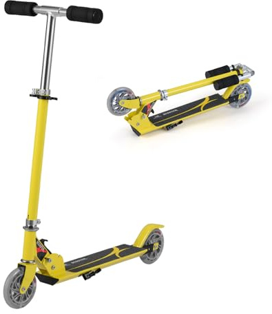GYMAX Patinete Infantil Plegable con 2 Ruedas LED, Alturas Ajustables, Scooter hasta 70 kg de Carga, Patinete para Niños y Niñas 4 Años + (Amarillo)