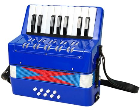 HuadaXtai Accordéon Piano 17 Touches et 8 Basses, Instrument de Musique pour Enfants, Jouet Accordéon avec Sangle Ajustable, Idéal pour Les Débutants et Les Ama, Bleu