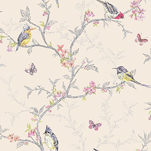 Beige - 98082 - Phoebe - Birds - Trees - Blossom - Butterflies - Statement - Holden Decor Wallpaper