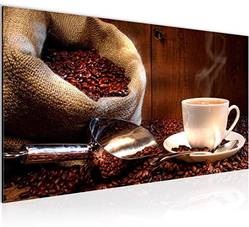 Runa Art Wandbild Küche Kaffee 1 Teilig 100 x 40 cm Modern Bild auf Vlies Leinwand Coffee Esszimmer Küchenbilder Braun 501812b