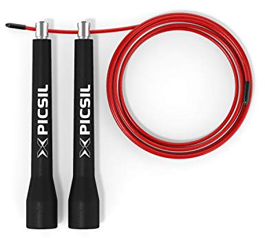PICSIL - Profi Springseil ABS, Verstellbares Speed Rope aus Stahl, Ergonomische Anti-Rutsch-Griffe, für Cross Training, Fitness und Double Unders (Schwarz)