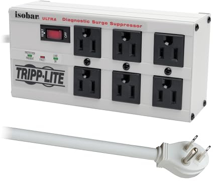 Tripp Lite ISOBAR6ULTRA Isobar 6 Outlet Heavy Duty Power Strip Surge Protector, 3330 Joules, 6ft Cord, Flat Plug, Metal Power Strip, Industrial Garage Work Shop Bench, Under Desk and Wall Mountable