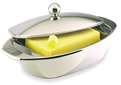 Grunwerg Double Wall 18/10 Stainless Steel Bellux Butter Dish, Gift Boxed