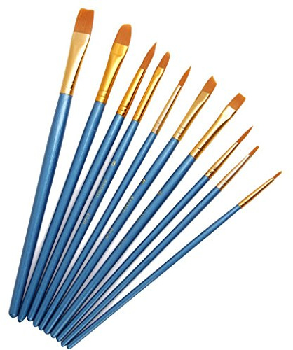 AKORD Multifunctional Nylon Paint Brushes, Plastic, Sky Blue, Set of 10