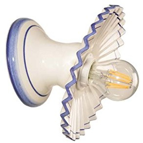 VANNI LAMPADARI - Applique da Parete Interno Plissè - Lampada da Parete Monoblocco in Ceramica Decorata a Mano - Applique Camera da Letto - Applique Bagno - Cucina – Soggiorno, Blu