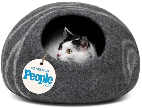 MEOWFIA Cat Cave - Merino Wool Bed for Indoor Cats (Dark Gray, Large)