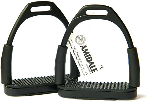 AMIDALE SPORTS FLEXI STIRRUPS HORSE RIDING BENDY IRONS BEAUTIFUL COLORS VARIOUS SIZES (BLACK, 5 IN)