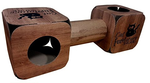 Cardboard Cat House & Tunnel Wood Effect - Bed