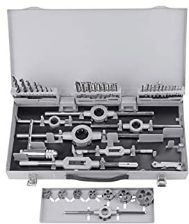 GSR PROFI Gewindeschneidsortiment, 45-teilig, Gewindeschneidsatz metrisch, Geschwindeschneider Set HSS-G, M3-M12, Gewindebohrer & Schneideisen, Kernlochbohrer, Haltewerkzeuge, Mit Stahl-Kassette