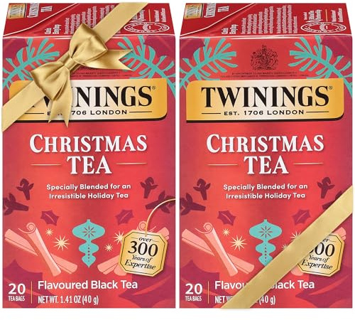 Twinings Christmas Tea - Black Tea Blended with Spicy and Aromatic Clove and Cinnamon, Tea Bags Individually Wrapped, 20 Count Ea (Pack of 2)