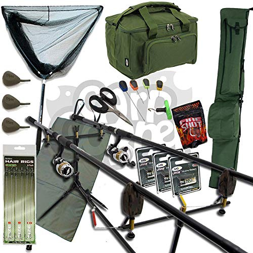 NGT Complete Carp Fishing Set Up 2 Rods Reels With Carryall Rod Holdall and Tackle RRP £199.99