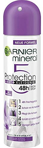 Garnier Anti-perspirant, spray, intensivt skydd mot kroppslukt och armvätta, upp till 48 h effekt, mineralskydd 5, 6-pack (6 x 150 ml)