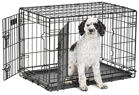 MidWest Homes for Pets 30-Inch LifeStages Crate for Medium Breeds, 21-40 lbs, Double Door Folding Dog Crate with Divider Panel, Leak-Proof Tray & Secure Latch, Heavy-Duty & Easy to Assemble