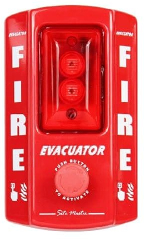 Evacuator Construction Site Fire Sitemaster Push Button Alarm | Heat sensor technology, 110 decibels audible alert, 9V battery powered, links up to 20 units
