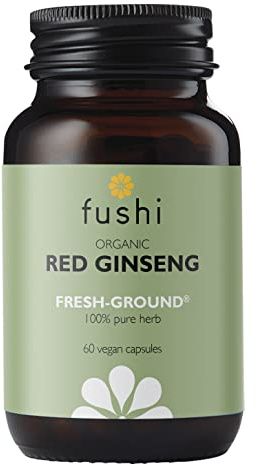 Fushi Organic Red Ginseng Capsules, 60 Caps | Fresh-Ground Whole Food | Boosting Herb for Cholesterol & Immune System | For Vegetarians & Vegans | Bio-dynamically Grown | Made in the UK