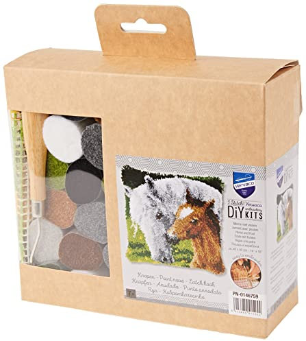 VERVACO Knüpfkissen Set Deko Kissenbezug Knüpfset für Anfänger Stute MIT FOHLEN Basteln Erwachsene Kreativ DIY Handarbeit Kissen zum Selber Knüpfe 40 x 40 cm Latch Hook Kit Knüpfhaken Set Kissen