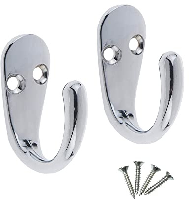 Select Hardware 2X Single Robe Coat Hooks with Screws, Chrome Finish, Door & Wall Mountable for Bathroom Bedroom Living Room Hallway (Pack of 2)