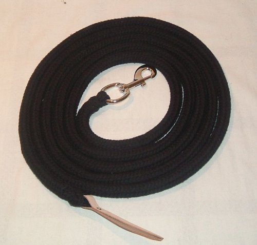 Pferdeseile_DE Bodenleine Bodenseil 4 Meter schwarz Baumwolle mit Boltsnap und Lederklatsche