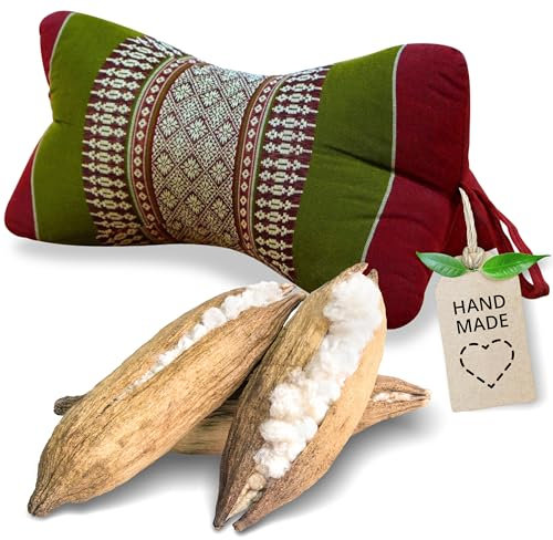 livasia Nackenstützkissen Knochenkissen - Ø 15x32cm - Nackenkissen Knochenform, Sofakissen, Lesekissen mit Kapok, Kissen für Garten und Balkon, Reisekissen handgefertigt (Rot/Grün)