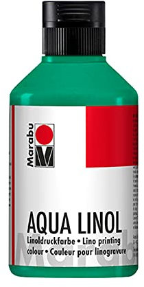 Marabu 15100013097 - Linoldruckfarbe auf Wasserbasis, wischfest, Blaugrün, 250 ml, für alle Hochdrucktechniken in der Schule, Freizeit und Grafik