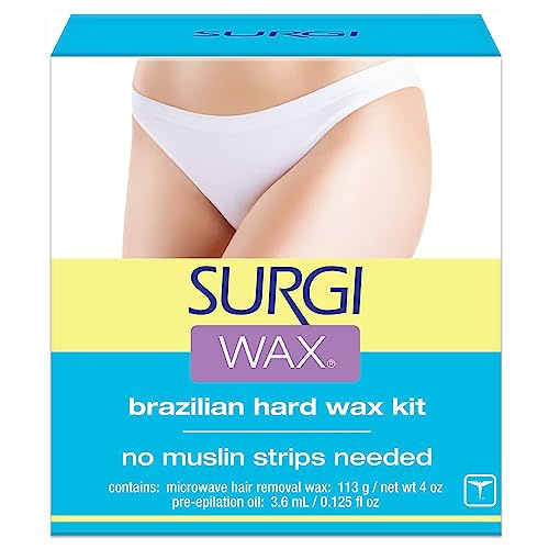 Surgiwax Brazilian Hard Wax Kit 4oz, Waxing Kit for Hair Removal with Pre-Epilation Oil (82563)
