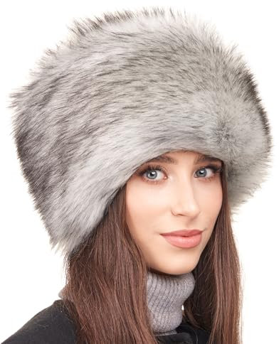 Futrzane Classic Kosakenmütze - Fellmütze Damen Winter - Pelz Russische Mütze (M, Silber Classic)
