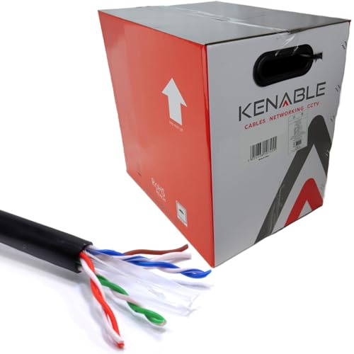 kenable External CAT6 Outdoor Network Cable Reel COPPER Ethernet UTP 305m Black UV Resistant Waterproof Burial Grade 23AWG