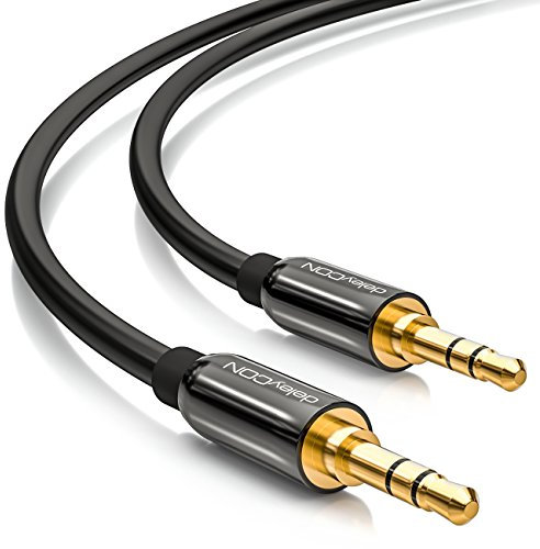 deleyCON 7,5m Klinkenkabel 3,5mm AUX Kabel Stereo Audio Kabel Klinkenstecker gerade für PC Laptop Handy Smartphone Tablet KFZ HiFi-Receiver - Schwarz