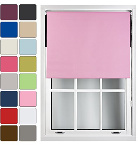 FURNISHED Roller Blinds Window Blackout Blind - 100% Black Out Thermal Fabric Easy Fit Fittings - Custom Made to Measure Blackout Blind Bedroom Bathroom Kitchen, Pink, Up to 60W x 165H cm