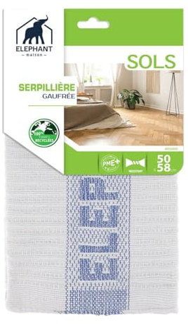 ÉLÉPHANT Maison - Serpillière Gaufrée - Nettoyage Efficace Tous Sols - Tissage Serré Résistant, Texture Nid d'Abeille, Accroche & Retient Saletés - Utilisation Seule ou avec Balai
