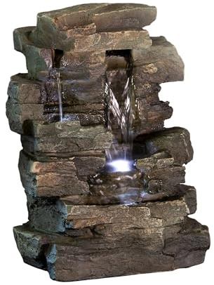 Alpine Corporation 13 Tall Indoor Tabletop Water Fountain, 4 Tier Cascading Water Feature with LED Lights for Home, Office, Living Room, or Zen Decor, Gray