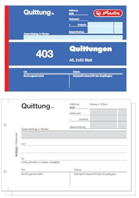 Herlitz 886614 Quittungsblock A6, 2 x 50 Blatt mit Kohlepapier, 10 Stück