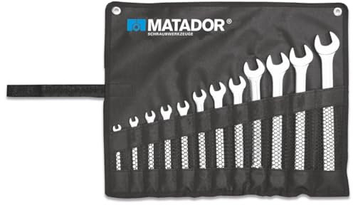 MATADOR Ratschenschlüssel Set 12-teilig | Ringratschenschlüssel 8-19 mm | inkl. Werkzeug Rolltasche | MATADOR Werkzeug Nr. 01839120