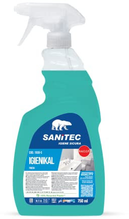 Sanitec, Igienikal, Detergente Disincrostante Profumato a Base di Acido Fosforico e Acido Citrico, Rimuove Sporco, Calcare e Residui di Sapone da Tutte le Superfici, Made in Italy, Flacone 750 ml