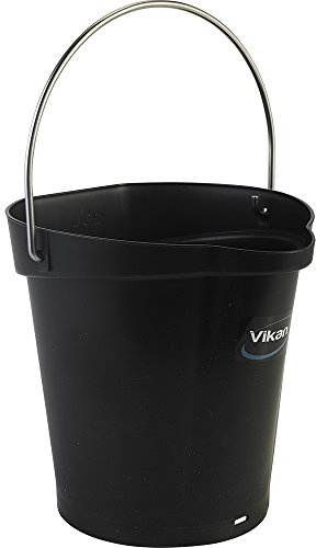 Vikan 56889 Durable Polypropylene Hygiene Bucket/Pail, Stainless Steel Handle, 6 Litres, Black