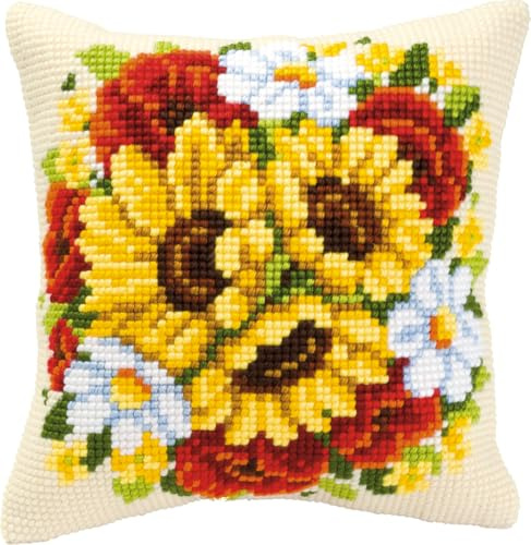 VERVACO Kit Cuscino Punto Croce Mazzo di Fiori Set Ricamo Principianti Cuscini Gobelin Decorativi ca. 40 x 40 cm Accessori per Lavoretti Creativi DIY Casa Decor Hobby Adulti Cross Stitch