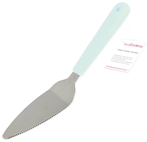 SCRAP COOKING - Pelle à Tarte & Desserts Crantée INOX - Ustensile Pâtisserie Gâteau Cuisine - Accessoire Cake Design, Cheesecake Quiche Pizza - Vert d'Eau - 5184