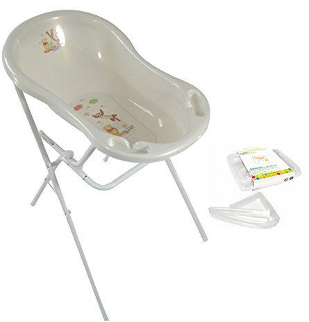 Baby Badewanne 84 cm Disney Winnie Pooh perl weiß + Badewannenständer + Ablaufschlauch