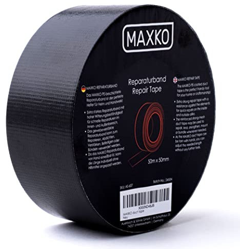 MAXKO Panzertape Schwarz Gewebeband - 50m x 50mm - Gaffa Tape - Panzerband Duct Tape Gewebeklebeband - 50m Klebeband Schwarz - Gaffer Tape Schwarz - Textilklebeband